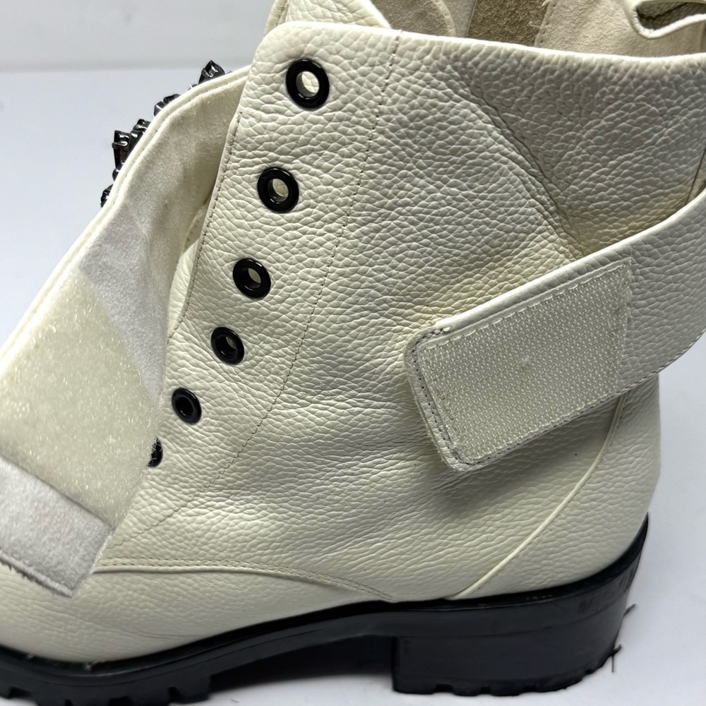 Karl Lagerfeld Pippa Cream Leather Lug Sole Ankle Boots Rhinestone Strap 9.5 - Picture 6 of 8